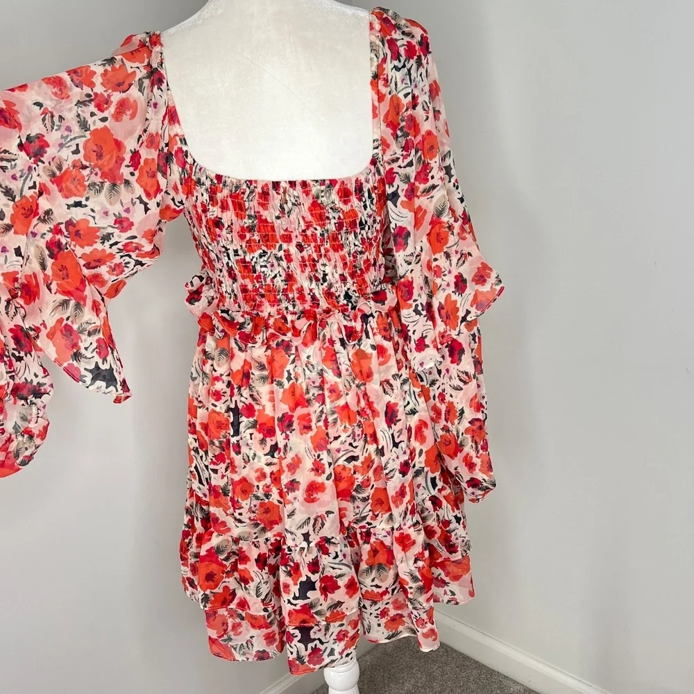 MISA Los Angeles Asra Red Floral Puff Sleeve Dress S - Picture 3 of 8